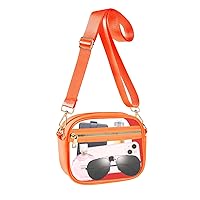 Clear Bag Stadium Approved, Leather Clear Crossbody Purse Bag for Concerts Sports Events Festivals (Orange)