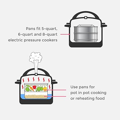 ekovana Stackable Steamer Insert Pans with sling - compatible with 6qt Instant Pot - Pressure Cooker Accessories for Pot in Pot, Baking, Lasagna pan
