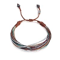 Custom Sized String Surf Beach Bracelet for Men Women and Kids with Hematite Stones in Brown, Rust, Eggplant, Aqua, Grey and Metallic Silver - Handmade Rope Friendship Bracelets