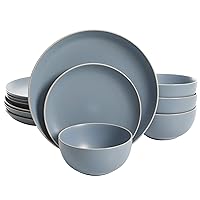 Gibson Home Rockaway Round Stoneware Dinnerware Set, Service for 4 (12pcs), Blue
