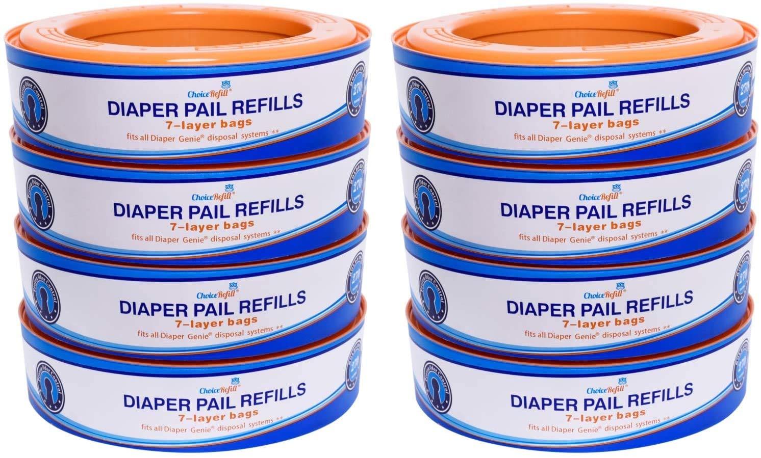 ChoiceRefill Compatible with Diaper Genie Pails, 8-Pack, 2160 count