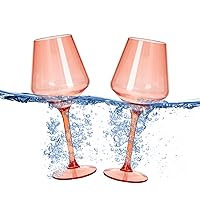 Floating Wine Glasses for Pool | 2 Set | Shatterproof Tritan Acrylic Glass Drinkware, Unbreakable - Colored European Design BPA-free plastic, Reusable, All Purpose Glassware, Hand Wash 15oz (Orange)