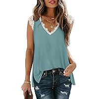 XIEERDUO Women's V Neck Lace Tank Tops Summer Casual Sleeveless Shirts Tops Side Split