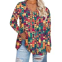 Plus Size Tops for Women Floral Print Casual 2023 Trendy Long Sleeve V Neck Loose Blouses Oversized Shirts （XL-5XL）