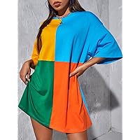 Summer Dresses for Women 2022 Colorblock Drop Shoulder Dress Dresses for Women (Color : Multicolor, Size : X-Large)