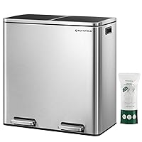 SONGMICS Trash Can, 2 x 8-Gallon Garbage Can for Kitchen, with 15 Trash Bags, 2 Compartments, Plastic Inner Buckets and Hinged Lids, Airtight, Silver and Black ULTB60NL
