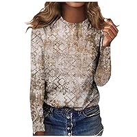 FYUAHI 2023 Women Blouse Women's Fashion Casual Long Sleeve Print Round Neck Pullover Top Blouse