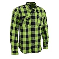 Milwaukee Leather Men's Flannel Plaid Shirt Black and Neon Green Long Sleeve Cotton Button Down Shirt MNG11632