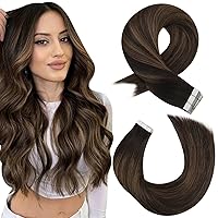 Moresoo Balayage Tape in Hair Extensions Human Hair Ombre Hair Extensions Tape in Balayage Darkest Brown Mix with Medium Brown Human Hair Extensions Tape in Real Hair 16 Inch #2/6/2 20pcs 50g