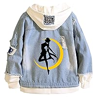 Anime Hoodie Denim Jacket Trucker Jacket Women Men Jean Jacket Long Sleeve Sweatshirt Outwear Hooded Coat
