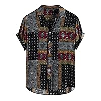 T-Shirt Shirt Men Short Sleeve Henry Collar Hawaii Style Printed Summer Shirt