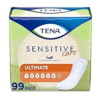 TENA Incontinence Pads, Bladder Control & Postpartum for Women, Ultimate Absorbency, Regular Length, Sensitive Care - 99 Count