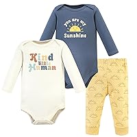 Hudson Baby unisex-baby Unisex Baby Cotton Bodysuit and Pant Set, Kind Human, 3-6 Months