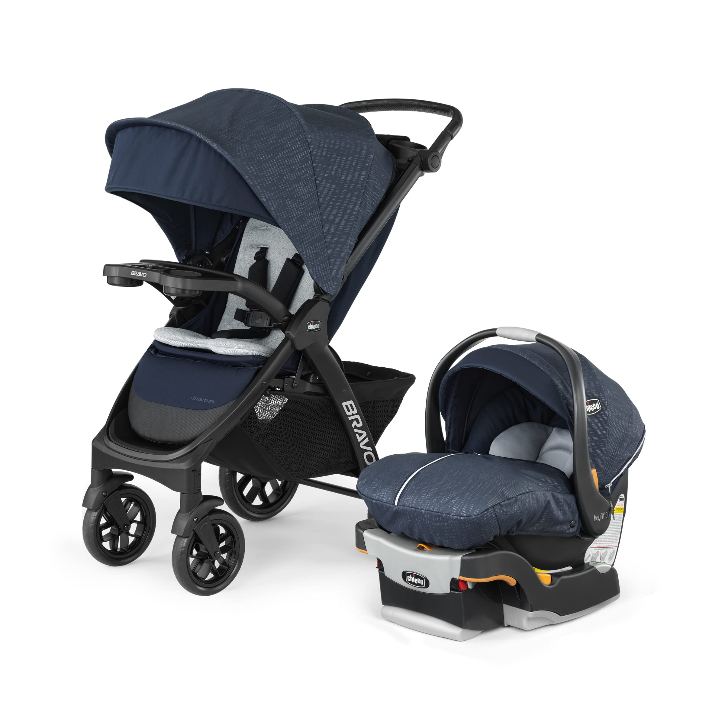 Chicco Bravo® LE Trio Travel System, Bravo® LE Quick-Fold Stroller with KeyFit® 30 Zip Infant Car Seat, Car Seat and Stroller Combo | Harbor/Navy