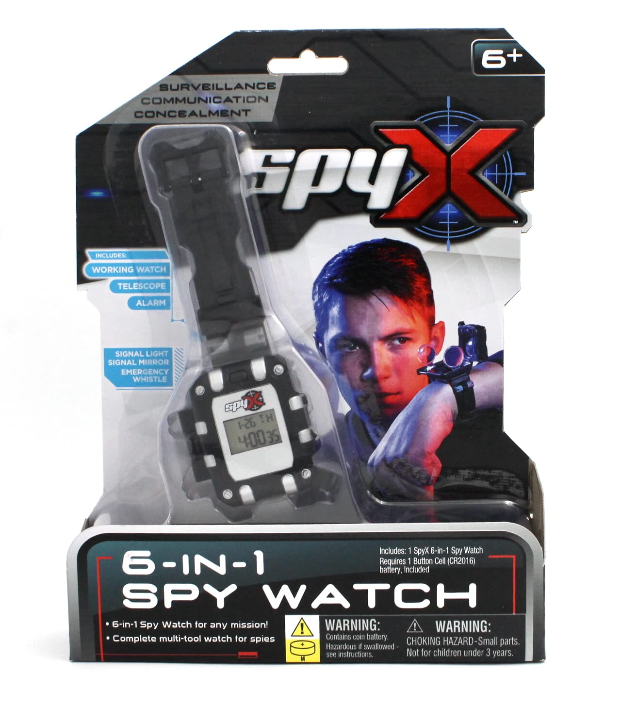 SpyX / 6-in-1 Watch - 6 Function Spy Toy Watch. Includes: Telescope Lenses, LED, Secret Message Capsules, Whistle, Signal Mirror, Hidden Compartment. Perfect Addition for Your spy Gear Collection!