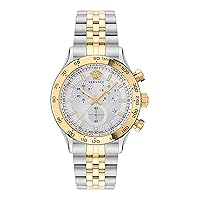 Versace Hellenyium Collection Luxury Mens Watch Timepiece with a Two Tone Bracelet Featuring a Two Tone Case and Silver Dial