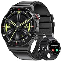 DREMAC Amoled Men's Smart Watch with Bluetooth Call 1.43 Inches Sport Smart Watch with Pedometer, 110+ Sports, 24/7 Heart Rate Monitor, Sleep, Waterproof IP68 for Android iOS (Leather)