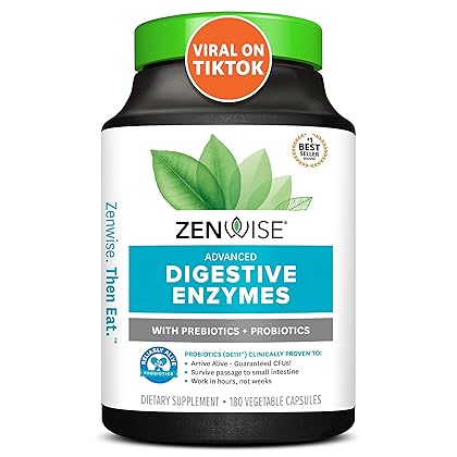 Zenwise Digestive Enzymes - Probiotic Multi Enzyme with Probiotics and Prebiotics for Digestive Health and Bloating Relief for Women and Men, Enzymes for Digestion and Gut Health - 180 Count