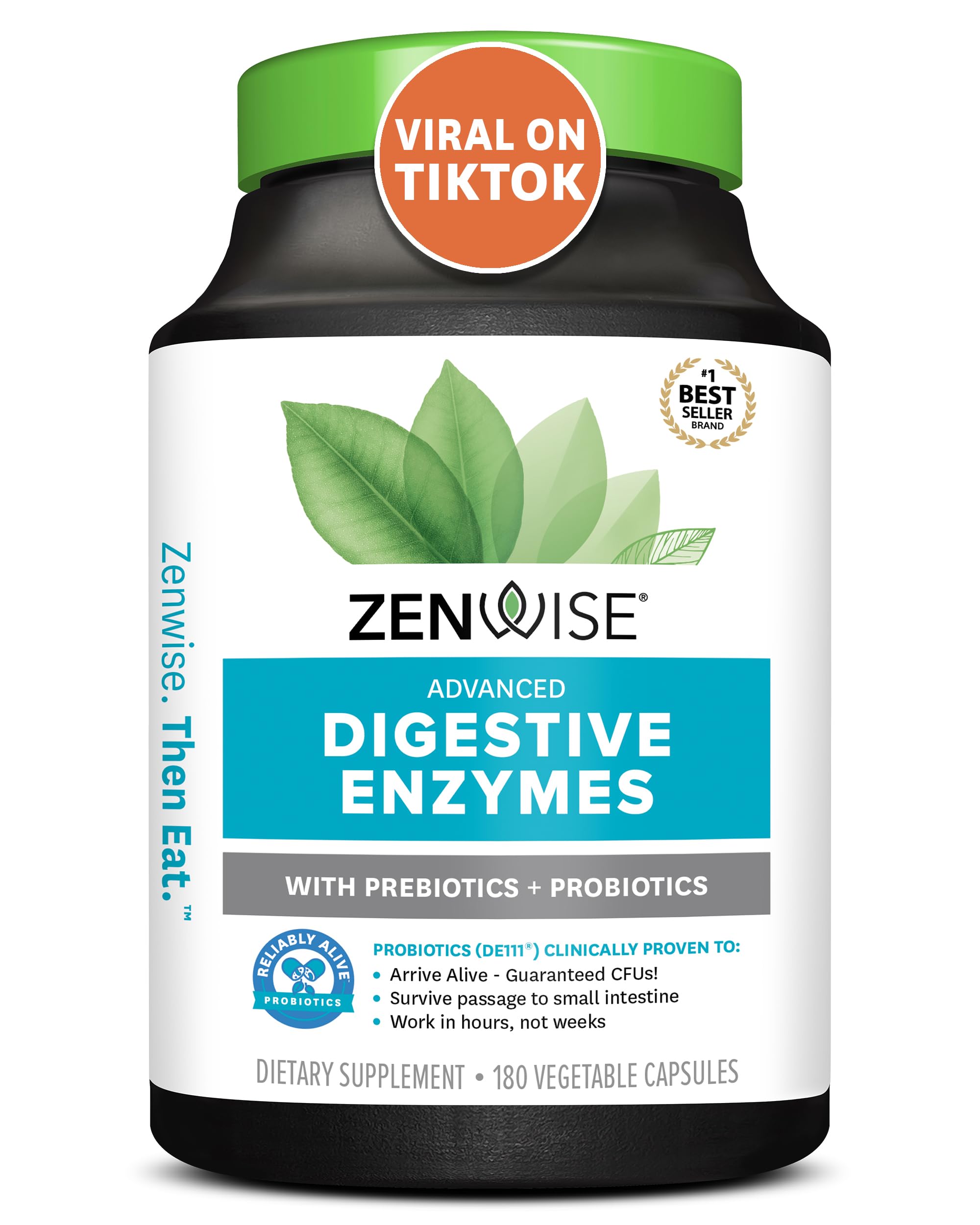 Zenwise Digestive Enzymes - Probiotic Multi Enzyme with Probiotics and Prebiotics for Digestive Health and Bloating Relief for Women and Men, Enzymes for Digestion and Gut Health - 180 Count