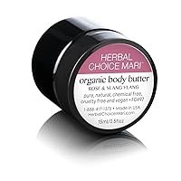 Organic Body Butter by Herbal Choice Mari (Rose & Ylang Ylang, 0.5 Fl Oz Jar) - No Toxic Synthetic Chemicals - TSA-Approved Travel Size