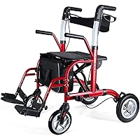 2 in 1 Rollator Walker for Seniors-Medical Walker with Seat,Folding Transport Wheelchair Rollator with 10