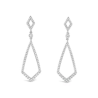 The Diamond Deal 18kt White Gold Womens Dangling Geometric Design VS Diamond Earrings 1.13 Cttw