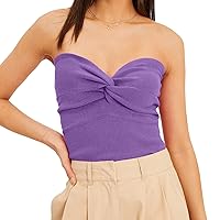 Xaspee Knit Strapless Tube Top for Women Twist Knot Front Cutout Off Shoulder Crop Y2K Trendy Camisole Tank Top