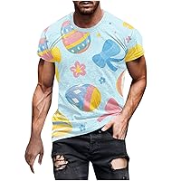 Easter T Shirts for Men Crewneck Short Sleeve Easter Bunny Egg Print Graphic Tee Shirt Casual Summer Fashion Clothes