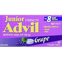 Junior Strength Advil (40 Count, Grape Flavour) Ibuprofen Chewable Tablets for Relief of Pain Fever