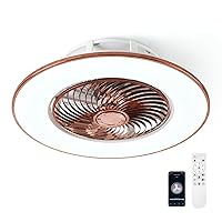Modern Bladeless Ceiling Fan with Light, Remote Control Smart LED Dimmable Lighting Indoor Low Profile Ceiling Fan Flush Mount (Rose Gold)