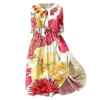 XJYIOEWT Summer Dresses,Women Korean Style Dresses Lace Up Waist Defined Shirt Midi Dress Summer Half Sleeve Trendy A L