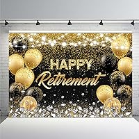 MEHOFOND Happy Retirement Backdrop Black and Gold Congrats Retire Photography Background Fabric Happy Retirement Banner Gold Glitter Diamond We Will Miss You Banner Cake Table Supplies 7x5ft