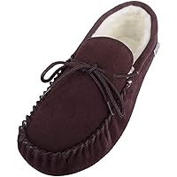 SNUGRUGS Womens Dark Brown Wool Lined Moccasin Slippers with Suede Sole.