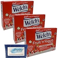 Yogurt Covered Fruit Snacks Bundle with Pack of 3 Welch's Fruit n Yogurt Strawberry Snacks 8 Pouch Boxes and Brightest Place Clean Up Cloth