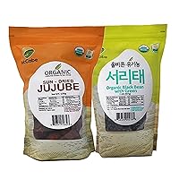 Organic Superfood Duo - Orgaic Sun-Dried Jujube Fruits (130g) & Organic Black Beans with Green Kernels (2Lbs) - USDA & CCOF Certified