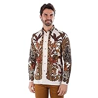 Barabas Men's Rhinestone Floral Lion Long Sleeve Shirts 3SPR428