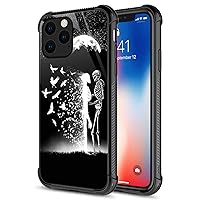 CARLOCA Compatible with iPhone 12 Mini Case,Black White Skull Moon Bird iPhone 12 Mini Cases for Girls,Graphic Design Shockproof Anti-Scratch Drop Protection Case for iPhone 12 Mini