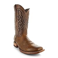 Soto Boots Men's Broad Square Toe Cowboy Boots, Genuine Leather Men's Cowboy Boots, Western Boots For Men H50028