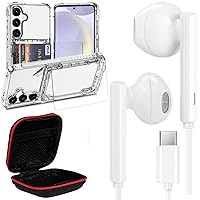 Galaxy S24 Plus Wallet Case + USB C Headphone Wired Earbuds for iPhone 15 Pro Max Samsung S24 Ultra S23 FE A53 A54 S22 S21 Google Pixel 8 7 6 6a 7a HiFi Stereo Noise Canceling in-Ear Corded Headset