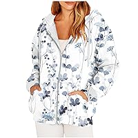 Womens Floral Printed Zip Up Oversized Hoodies Sweatshirt Long Sleeve Fall Winter Casual Loose Workout Jacket Pockets