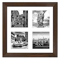 10x10 Collage Picture Frame in Walnut - Displays Four 4x4 Frame Openings - Engineered Wood Square Picture Frame with Shatter Resistant Glass, and Includes Hanging Hardware for Wall