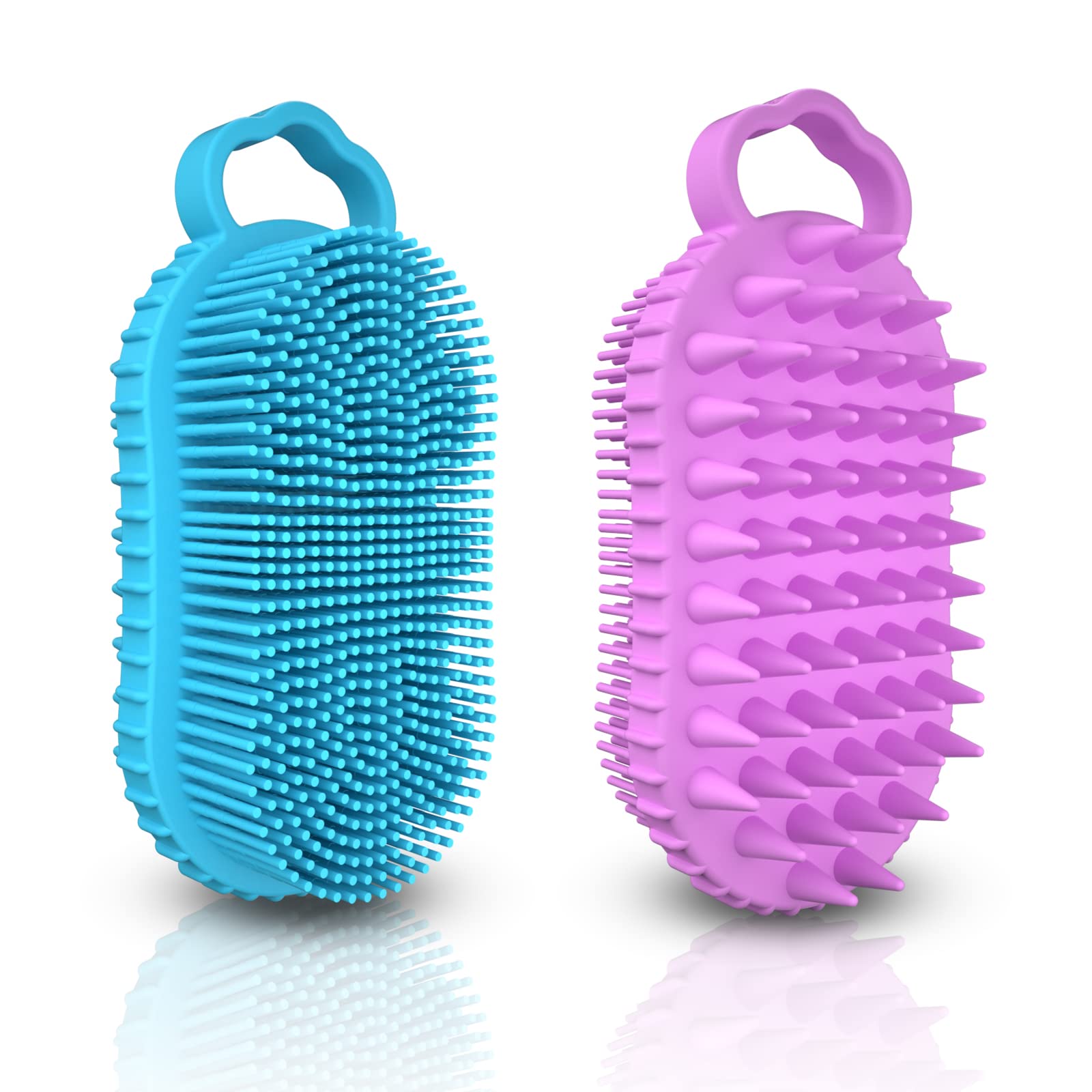 BathWe 2 Pack Silicone Body Scrubber, 2 in 1 Shower and Shampoo Scalp Massager Brush for Dry and Wet, Men Women Bath Exfoliate Accessory (Large)