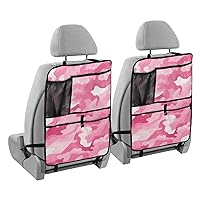 Abstract Camo Pink Kick Mats Back Seat Protector Waterproof Car Back Seat Cover for Kids Backseat Organizer with Pocket Protect from Scratches Dirt, 2 Pack, Car Accessories