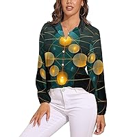 Geometry Women's Button Down Shirt V Neck Long Sleeve Blouses Fashion T-Shirt Tops