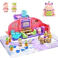 EveStone Kids Dollhouse Toy Playset, Girls Doll House Set with 2 Dolls, Dollhouse Accessories for Pretend Role Play, Portable Backpack Playhouse Birthday Gifts for Toddlers Age 3 4 5 6 Year Old