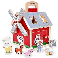 Montessori Wooden Farm Sorting Barn Toys for Toddlers Baby Boys Girls Kids Age 1 2 3 Year Old -Take-Along Learning Toys with Windmill- Birthday Easter Gifts