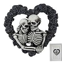 Halloween Wreath Skull Wreath Skeleton Wreaths Halloween Wall Decorations 7.9 inch/20cm Skull Couple Gothic Home Decor Funny Scary Rose Heart Wreath for Front Door Wall