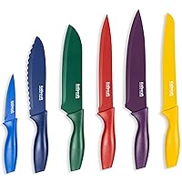 12-Piece Multicolor Kitchen Knives, Non-Stick Ceramic Coated with Blade Guards