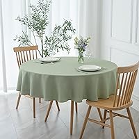 maxmill Round Textured Tablecloth Spill-Proof Wrinkle Free Soft Jacquard Table Cloth for Circular Table Cover, for Dining Room Buffet Banquet Parties Holiday Dinner, 70 Inch, Sage Green