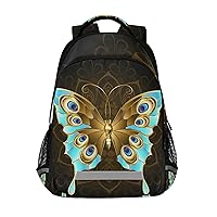 ALAZA Gold & Turquoise Butterfly Print Backpack Purse for Women Men Personalized Laptop Notebook Tablet School Bag Stylish Casual Daypack, 13 14 15.6 inch
